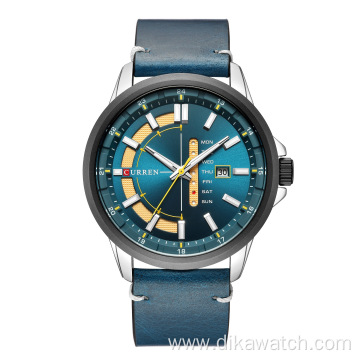 CURREN 8307 Turquoise Trendy Leather Quartz Watch For Men's Casual Sport Calendar Chronograph Luxury Watch Wrist Men 2021